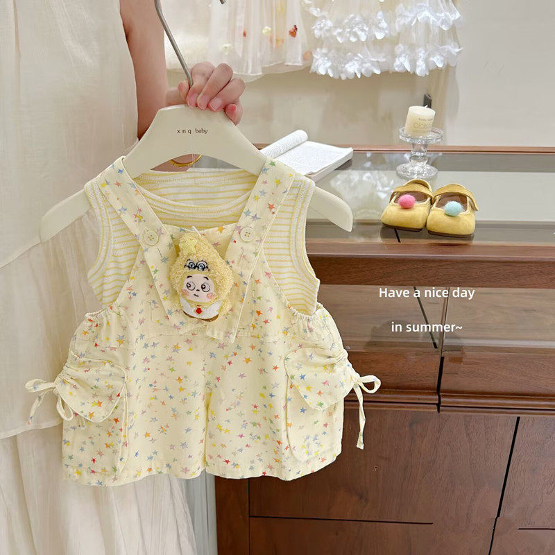 Women's Cute Cartoon Suspender Pants Western Style Super Nice Two-piece Set Children's Suit