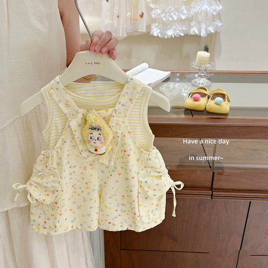 Women's Cute Cartoon Suspender Pants Western Style Super Nice Two-piece Set Children's Suit