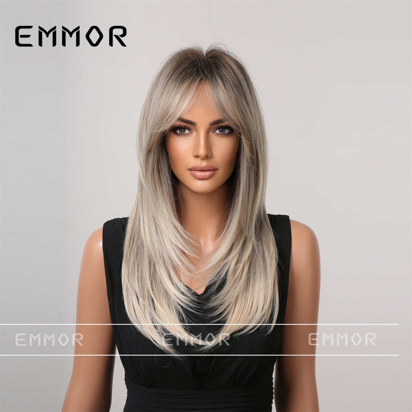Gradient Chemical Fiber Bangs Mid-length Straight Wig Long Curls