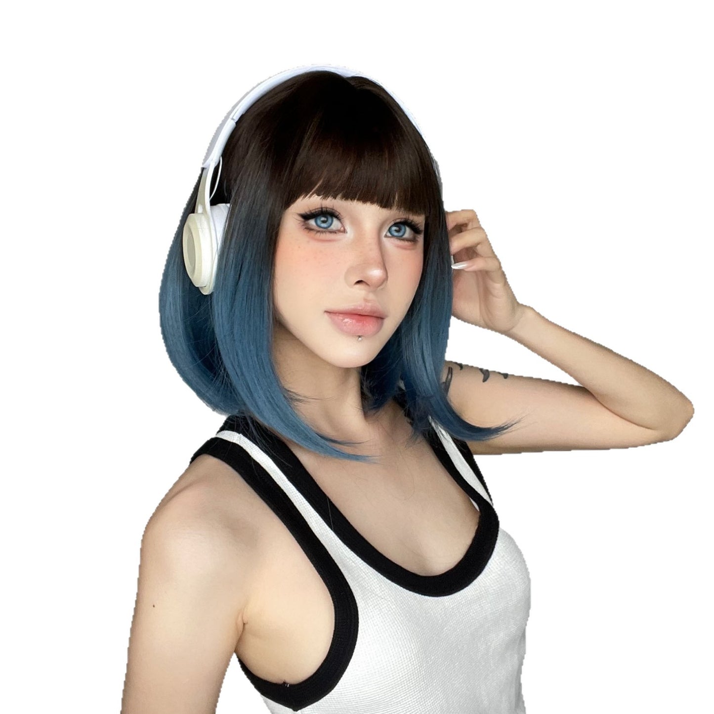 Women's With Bangs Natural Gradient Color Optional Wig Short Straight Hair