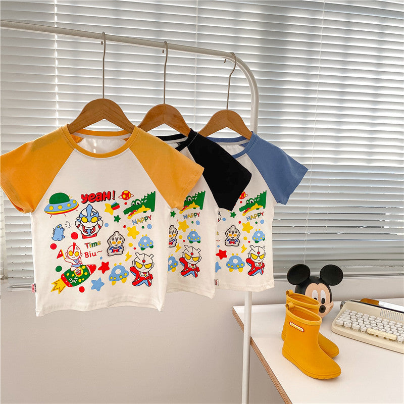 Boys Cute Comfortable Raglan Sleeve Cotton Light Watermark Children's T-shirt