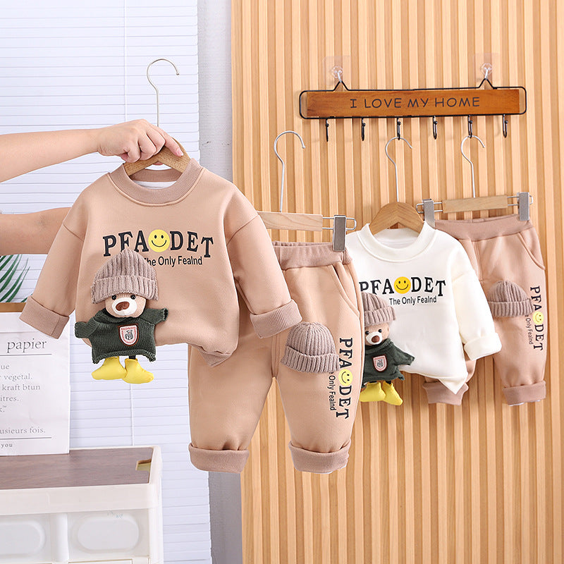 Children's Fleece-lined Sweater Handsome Boys Clothes Two-piece Children's Suit
