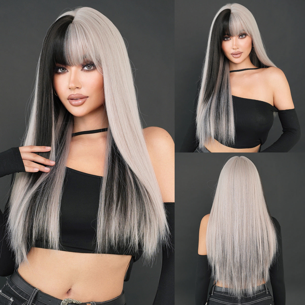 Optional Hair Bangs Female Natural Chemical Long Straight Wig