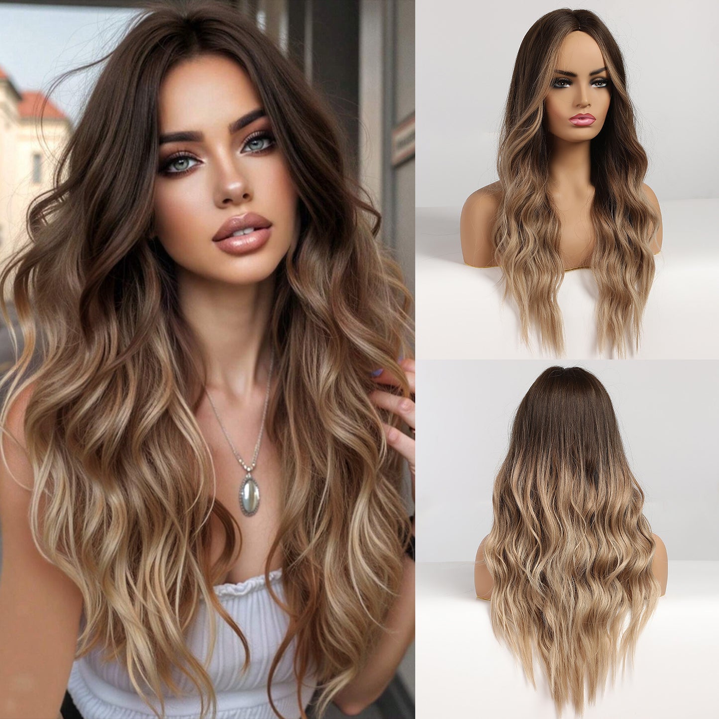 Female Atmosphere Dignified Goddess Gradient Brown Long Straight Wig