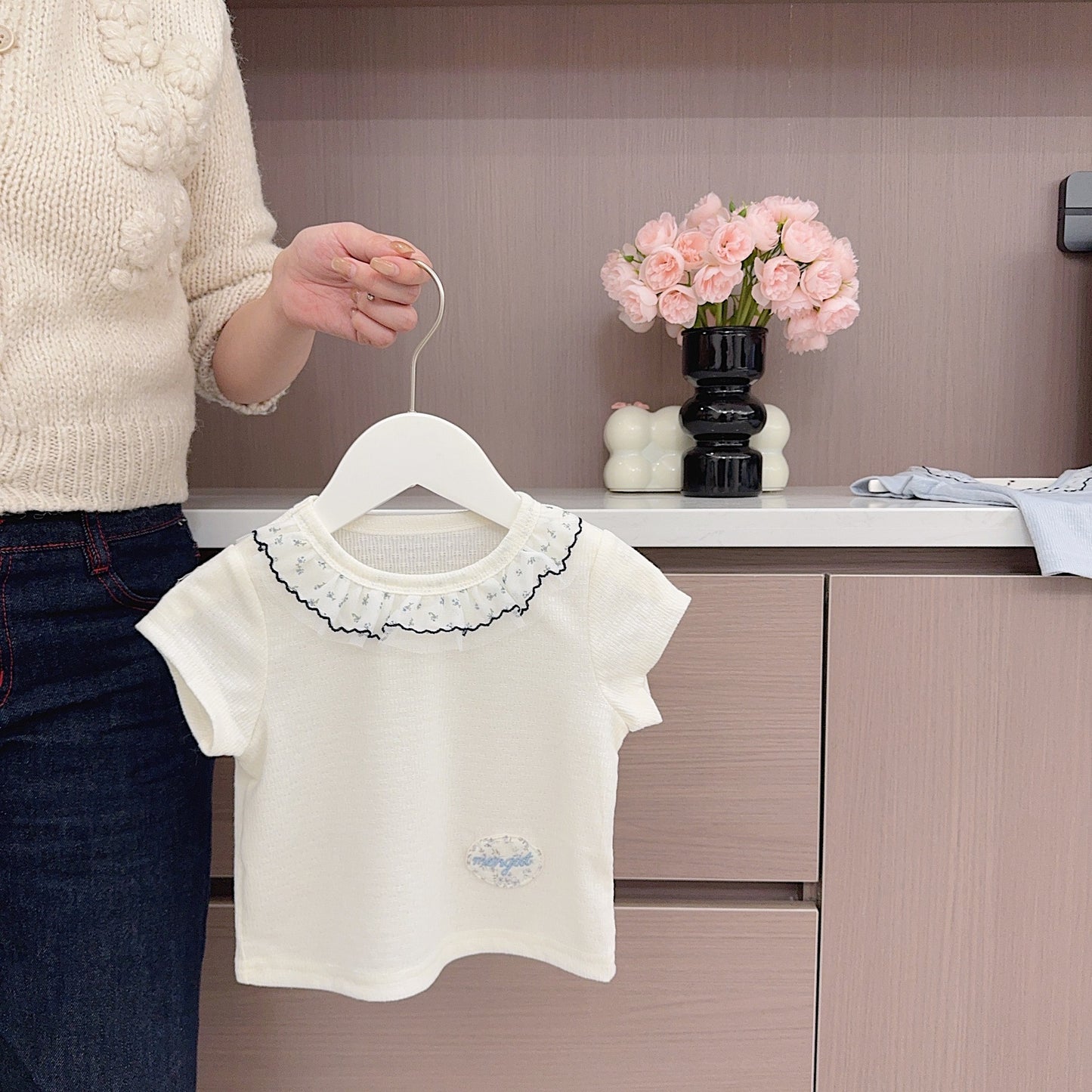 Lace Cool Breathable Soft Glutinous Cotton Short Sleeve Children's T-shirt
