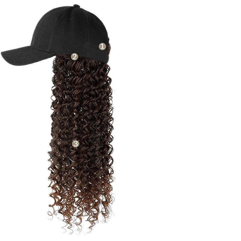 Peaked Cap Instant Noodle Curly Hair Wig Long Curls