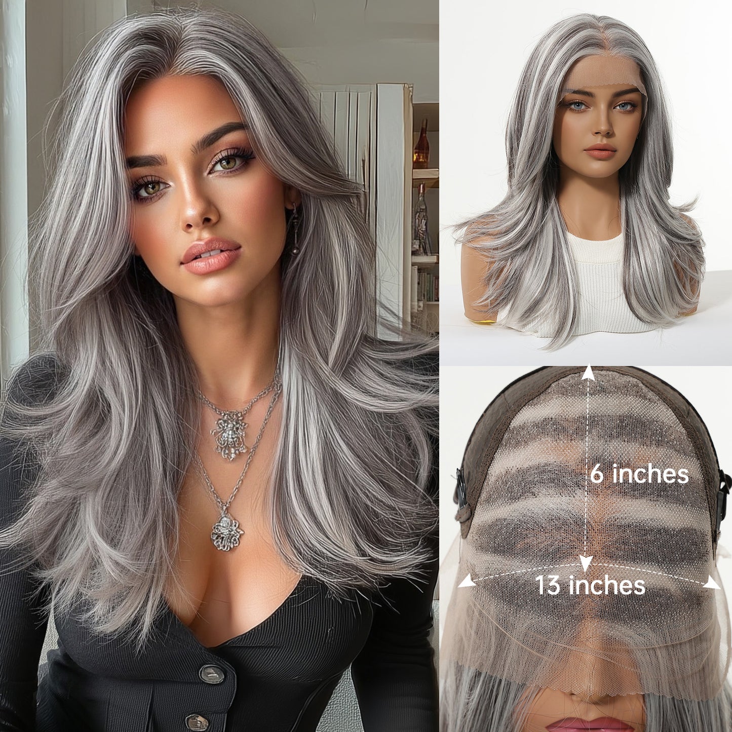 Area Lace Medium Black Brown Hair Fashion Long Straight Wig