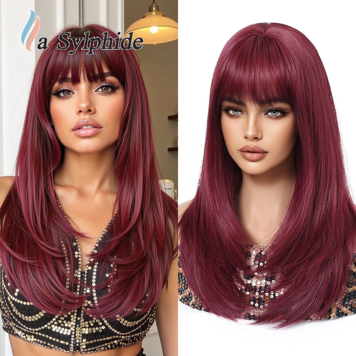 Red Brown Gradient Golden Curly Hair Rose Wig Long Curls