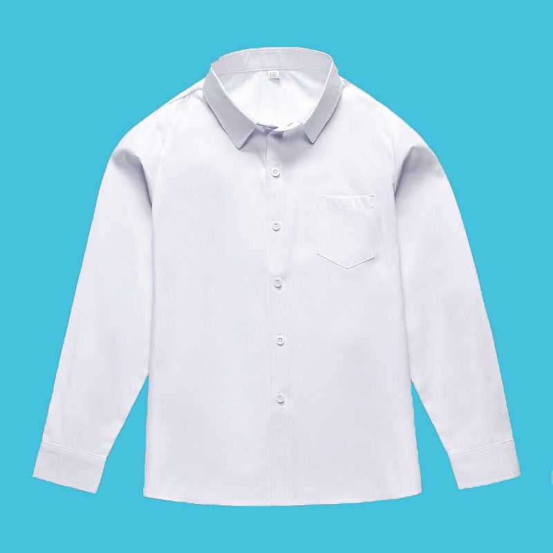 Polyester White Long-sleeved Middle School Primary Children's Shirt