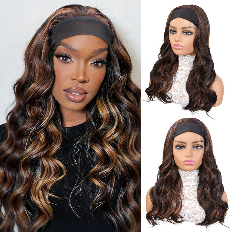 Female Ribbon Curly Hair Big Wave Chemical Fiber Black Pick Wig Long Curls