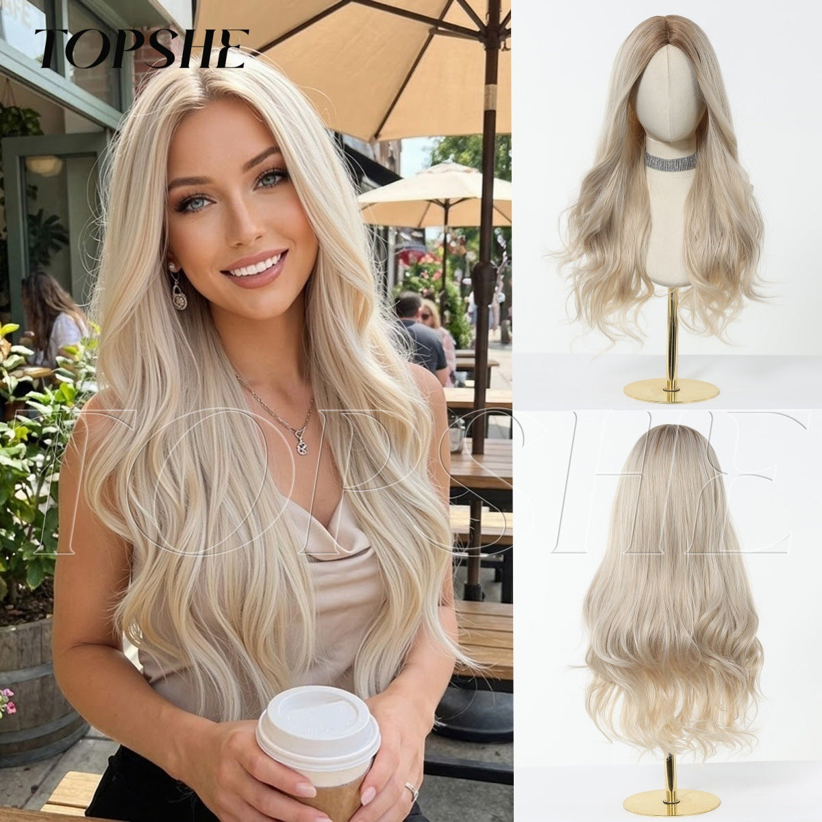 Women's Fashion Big Wave Medium Curly Hair Dyed Wig Long Curls