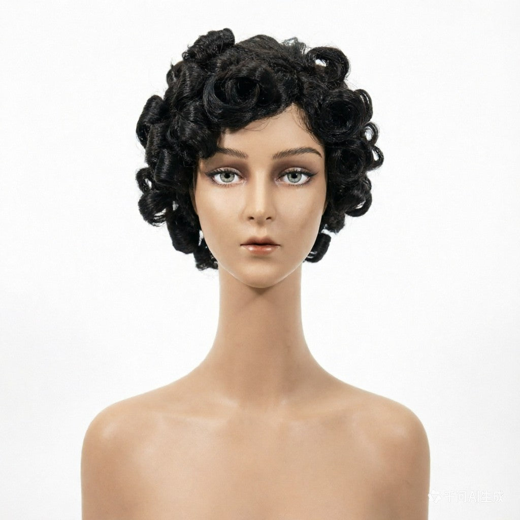 Lace Real Human Sheath Elf Head Wig Short Curly Hair