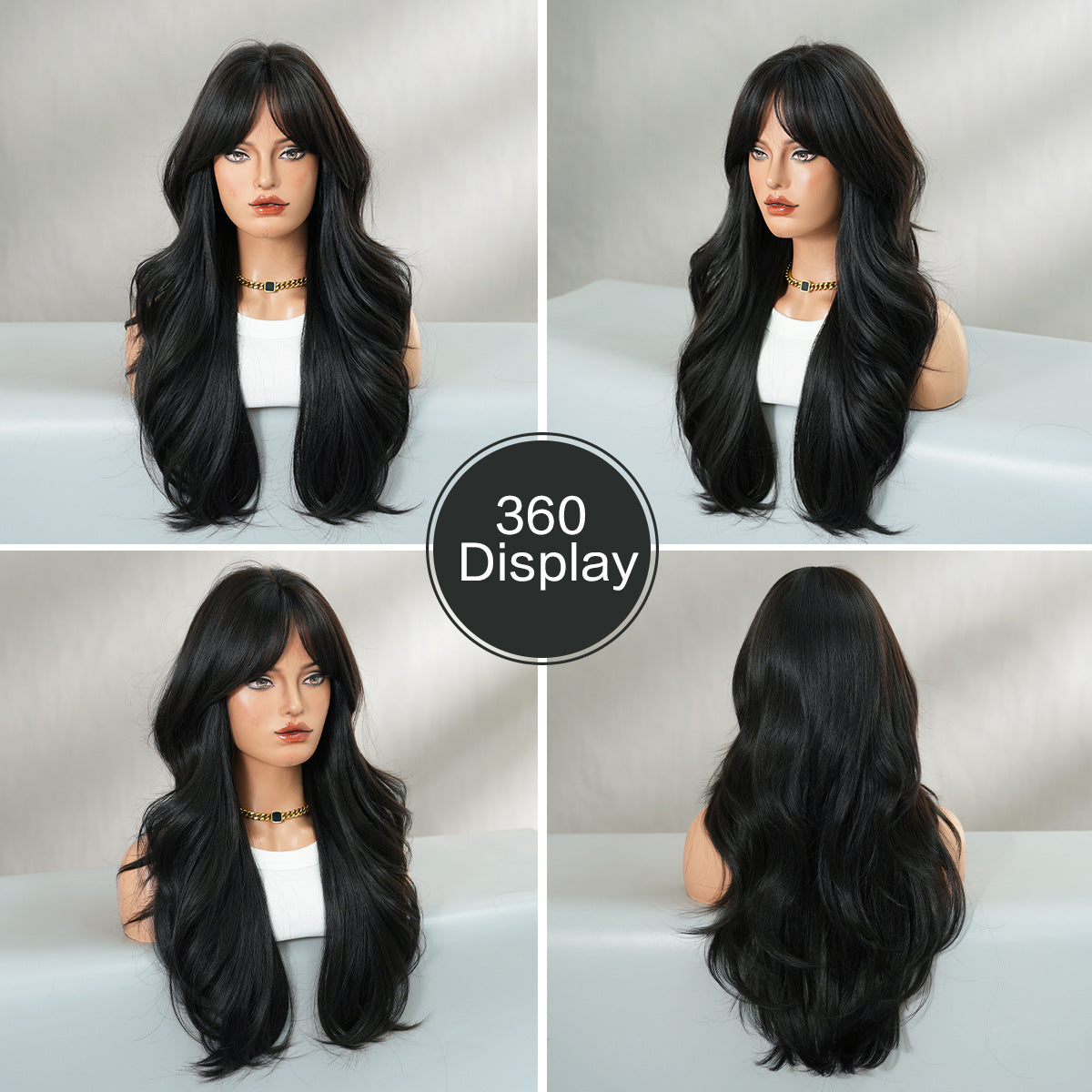Quality Female Mid-point Wave Black Curly Hair Wig Long Curls