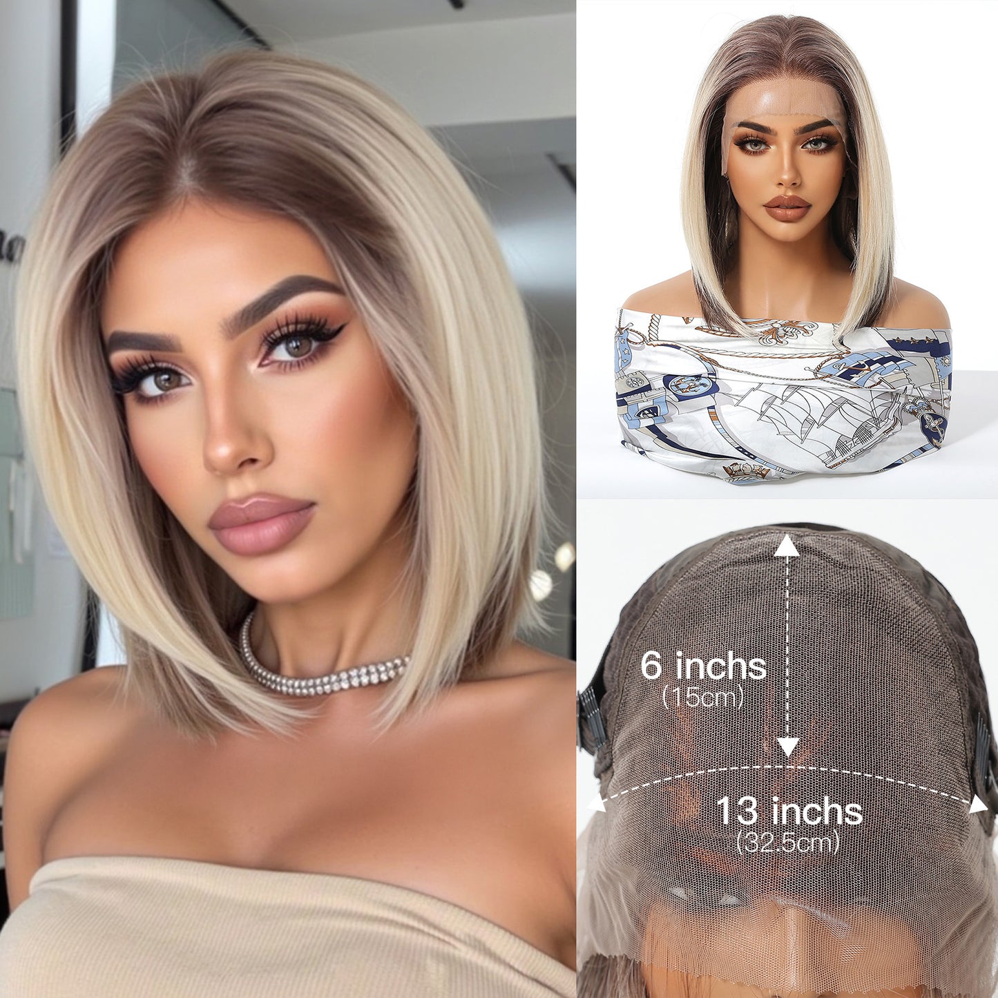 Versatile Lace Female Dark Brown Summer Wig Short Straight Hair