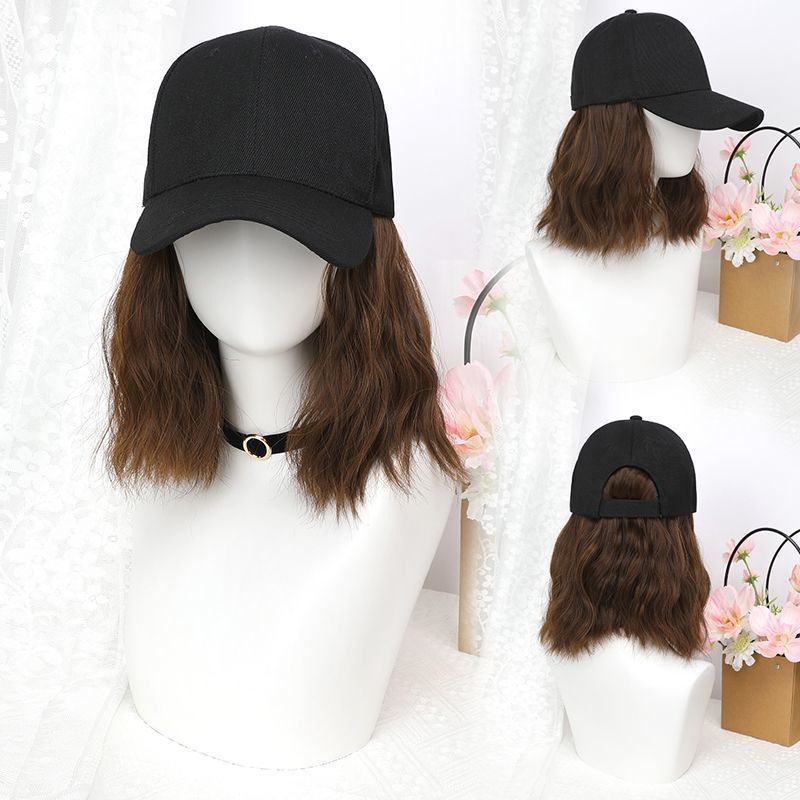One Female Water Ripple Fashion Baseball Cap Simulation Natural Wig Short Curly Hair