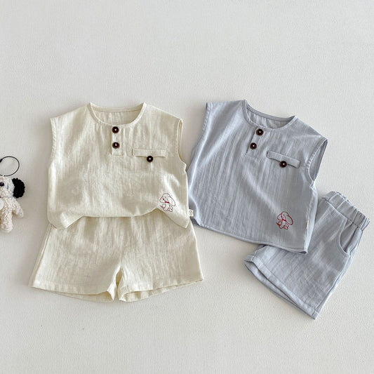 Summer Fashion Cartoon Printed T-shirt Korean Children's Suit