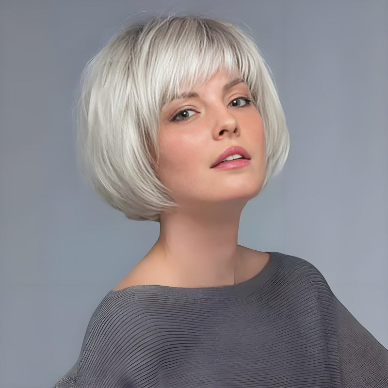 Women's Short Hair Side Bangs Head Cover Fashion Long Straight Wig