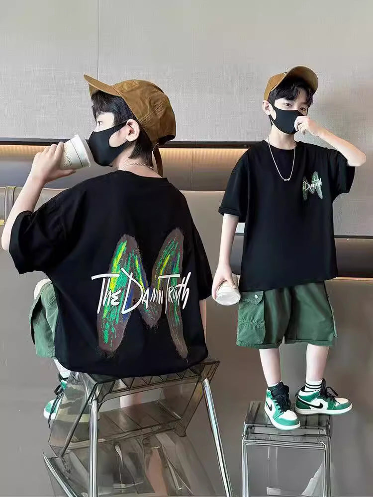 Children's Boys Summer Short Sleeve Teens Two-piece Trendy Children's Suit