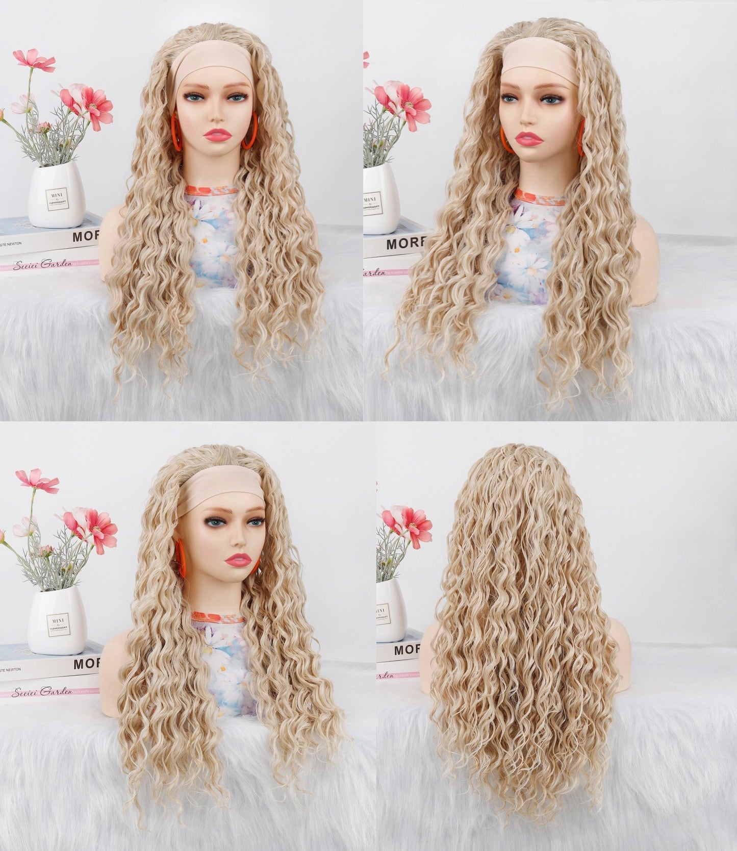Women's Fiber Roll Ice Silk Band Small Curling Iron Wig Long Curls