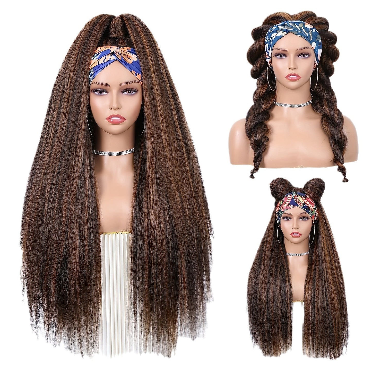 Women's Hair Band Head Cover Ice Silk Chemical Fiber Long Straight Wig