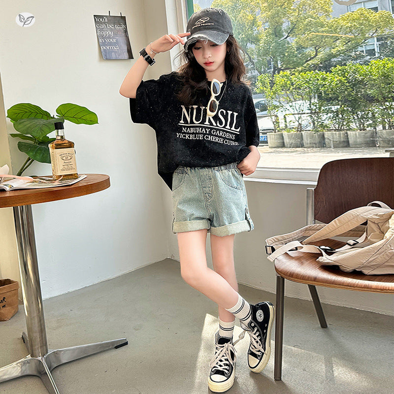 Children's Short-sleeved Summer Top Middle Big Half-sleeved Loose Children's T-shirt