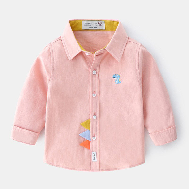 Children's Sleeve Autumn Wear Pure Cotton Boy Pu Handsome Children's Shirt