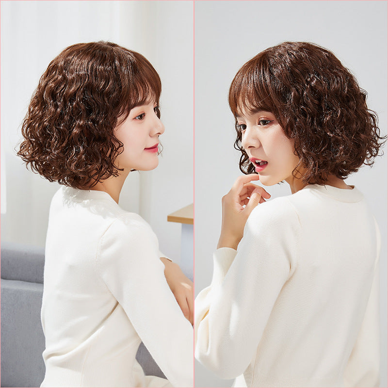 Women's Wave Full Real Human Small Curls Mother Style Natural Wig Short Curly Hair
