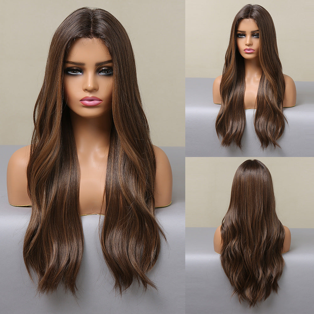 Area Lace Imported Matte Fiber Wine Red Free Sewing Curly Wig Long Curls