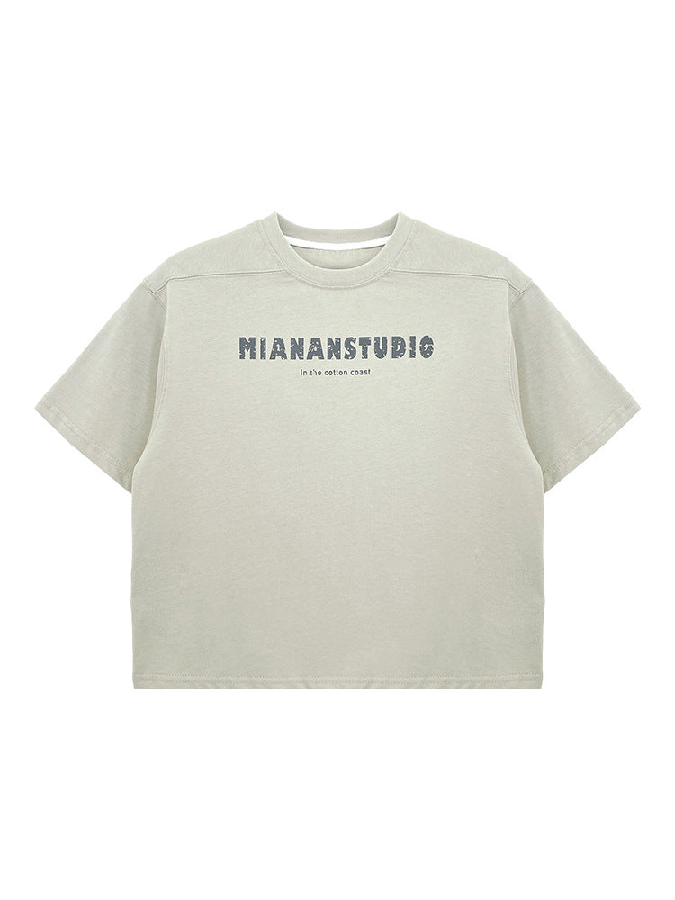 Children's Shirt Letter Print Round Neck Pullover Simple Versatile Casual Loose Children's T-shirt