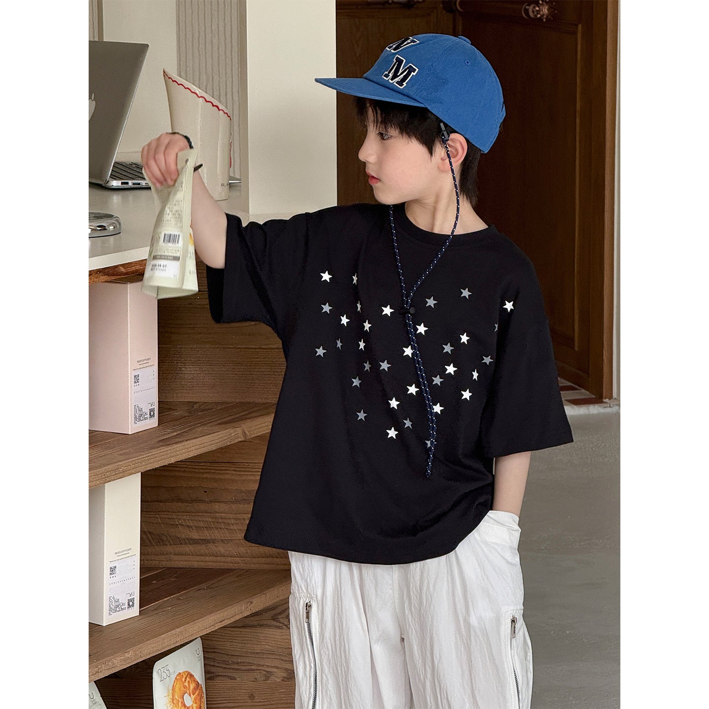 Children's Tops Printed Crew Neck Casual Boys Loose Breathable Short Sleeve Children's T-shirt