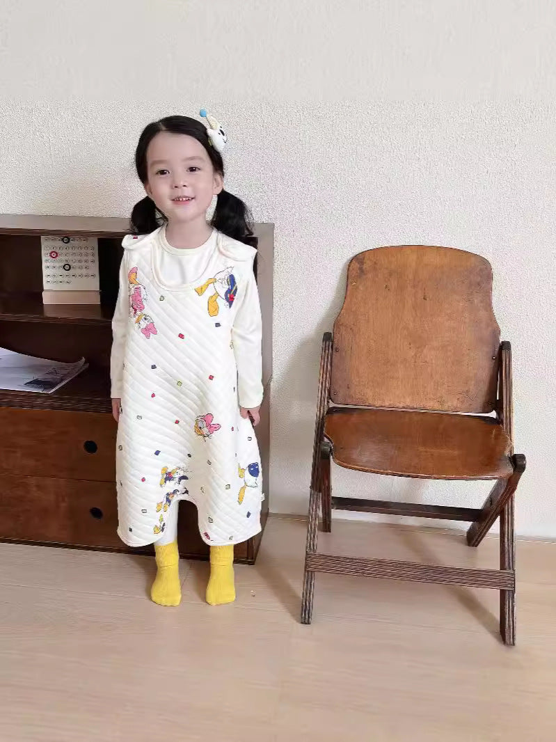 Children's Warm One-piece Pajamas Quilt Split Leg Middle Big Jumpsuit, Climbing Suit
