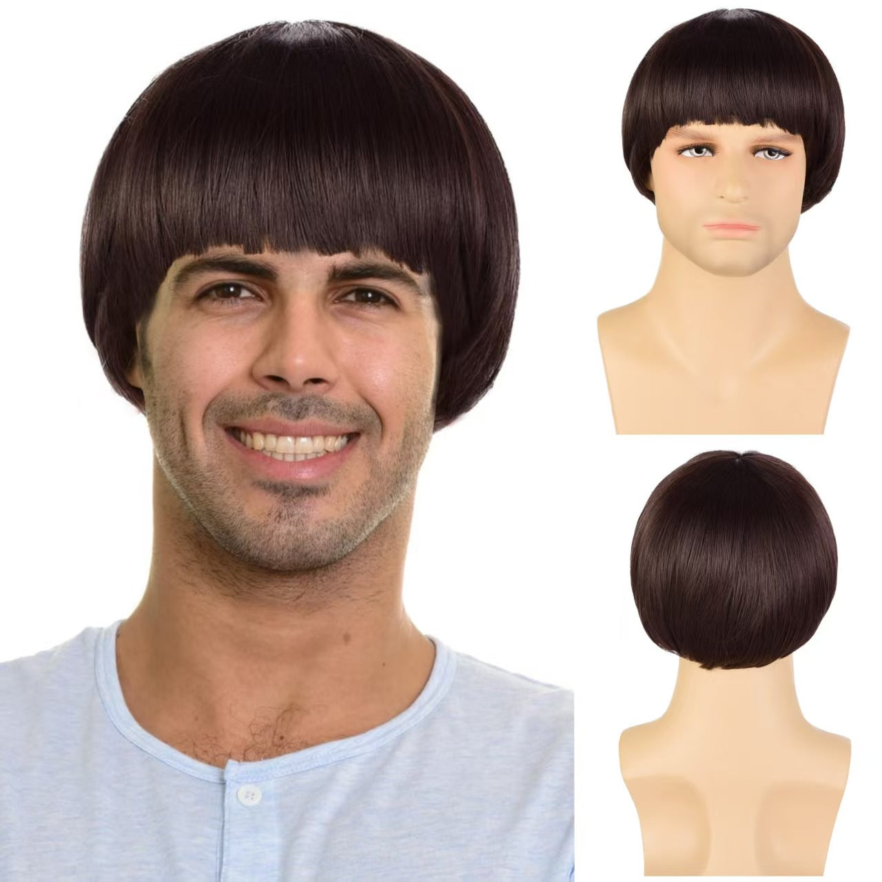 Men's Bowl-shaped Watermelon Rind Head Fiber Synthetic Wigs Men's Wig