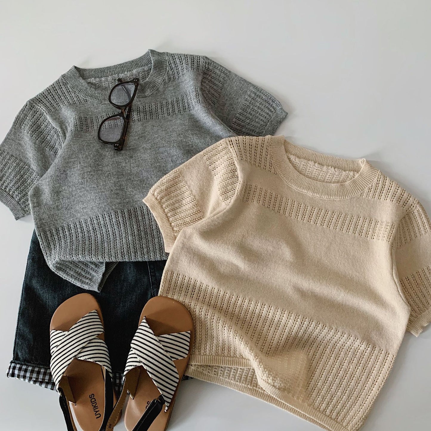 Children's Short Sleeve Shirt Summer Solid Color Round Neck Pullover Children's T-shirt