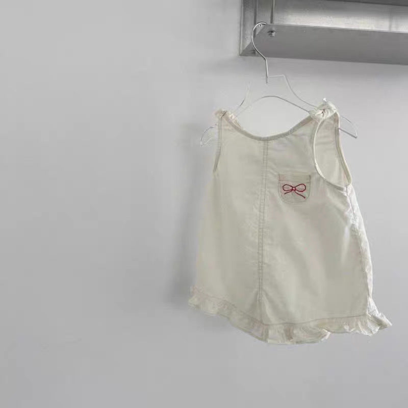 Korean Style Summer Cute Lace Washed Cotton Suspender Shorts Vest Children's Pants