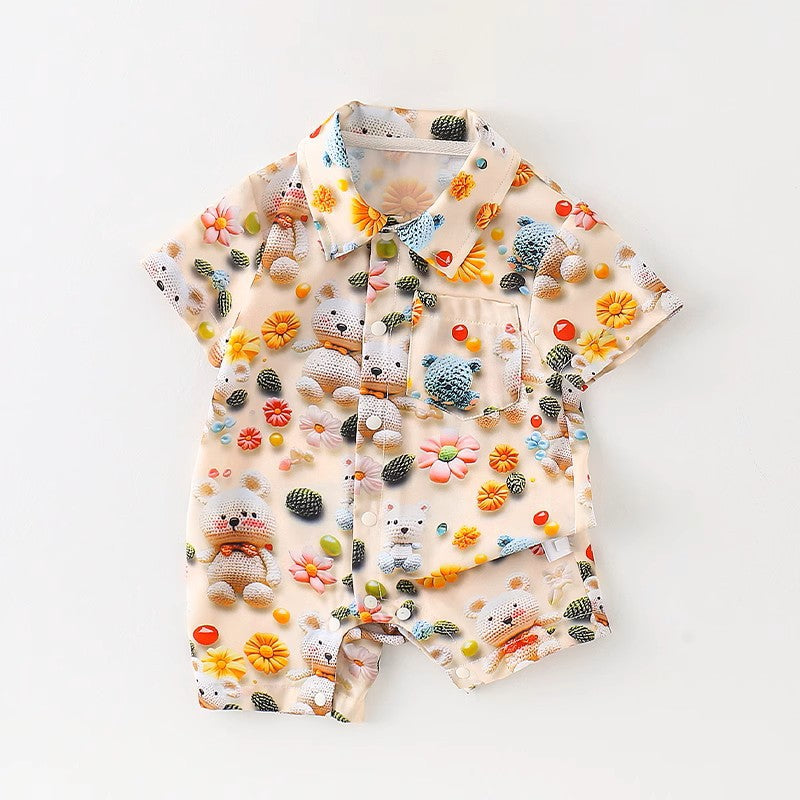 Women's & Men's For Babies Summer Thin Clothing Short Sleeve Western Style Beach Jumpsuit, Climbing Suit