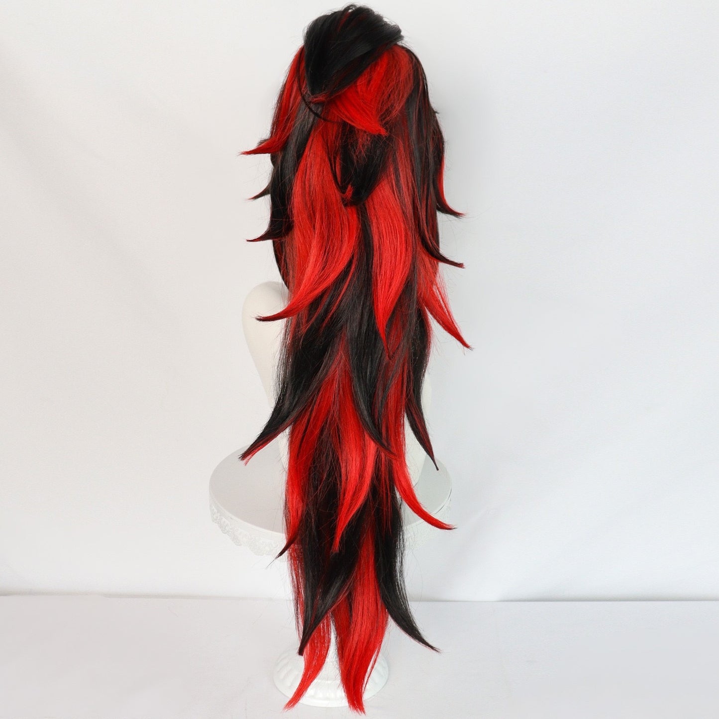 No Black Red Gradient Big Ponytail Cos Wig
