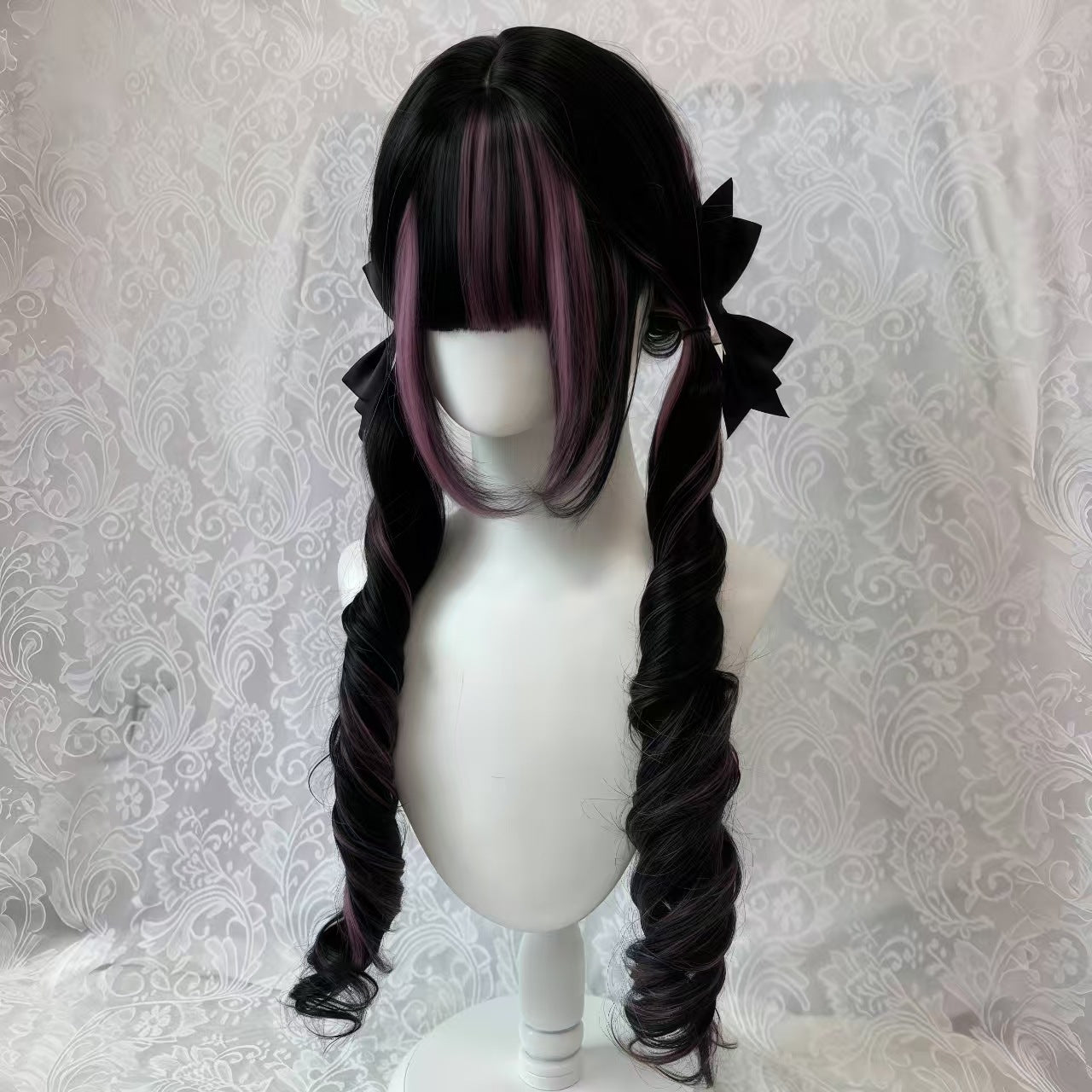 Dyed Double Ponytail Female Roman Roll Lace Curly Hair Bangs Wig Long Curls