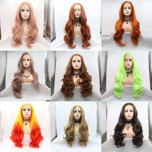 Forehead Lace Curly Hair Chemical Fiber Female Full Top Simulation Wig Long Curls