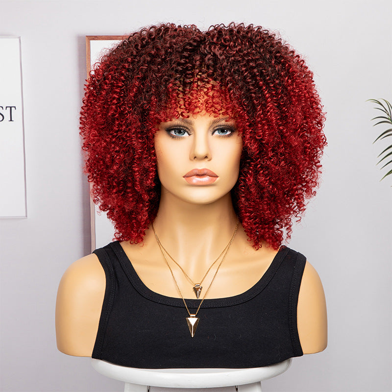 Women's African Fashion Explosion Small Head Cover Wig Short Curly Hair