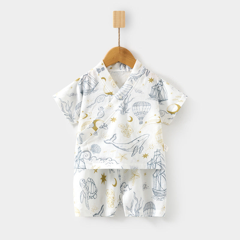 Sets Short Sleeve Shorts Bamboo Fiber Top Pants Summer Air Children's Suit