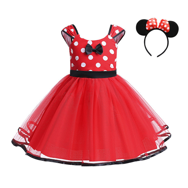 Children's Bubble Skirt Cute Polka Dot Bow Performance Children's Dress