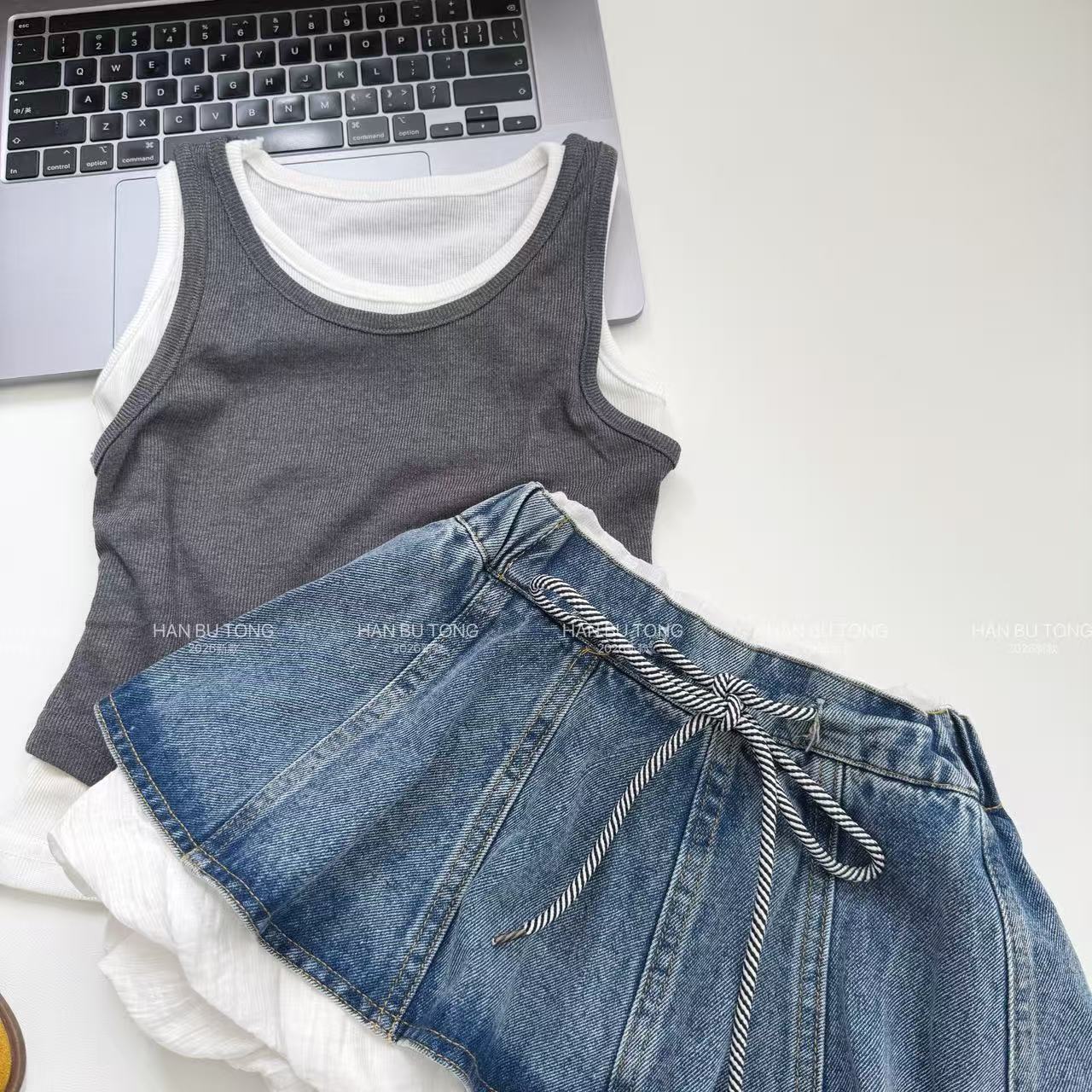 Children's Summer Fake Two-piece Vest Sleeveless Sling Denim Children's Suit