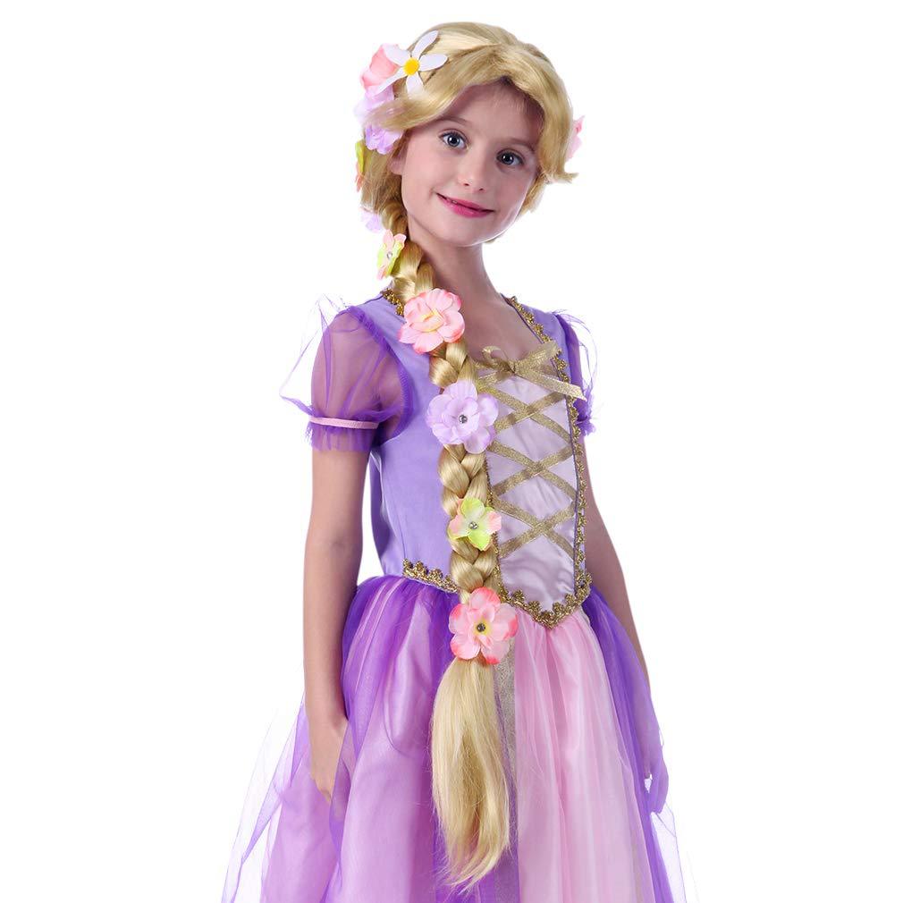 Long Hair Princess Braid Full Head Flower Cos Wig