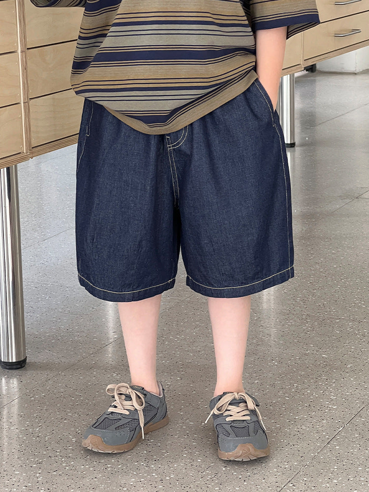 Korean Style Fashion Retro Characteristic Pocket Design Casual Soft Denim Children's Pants
