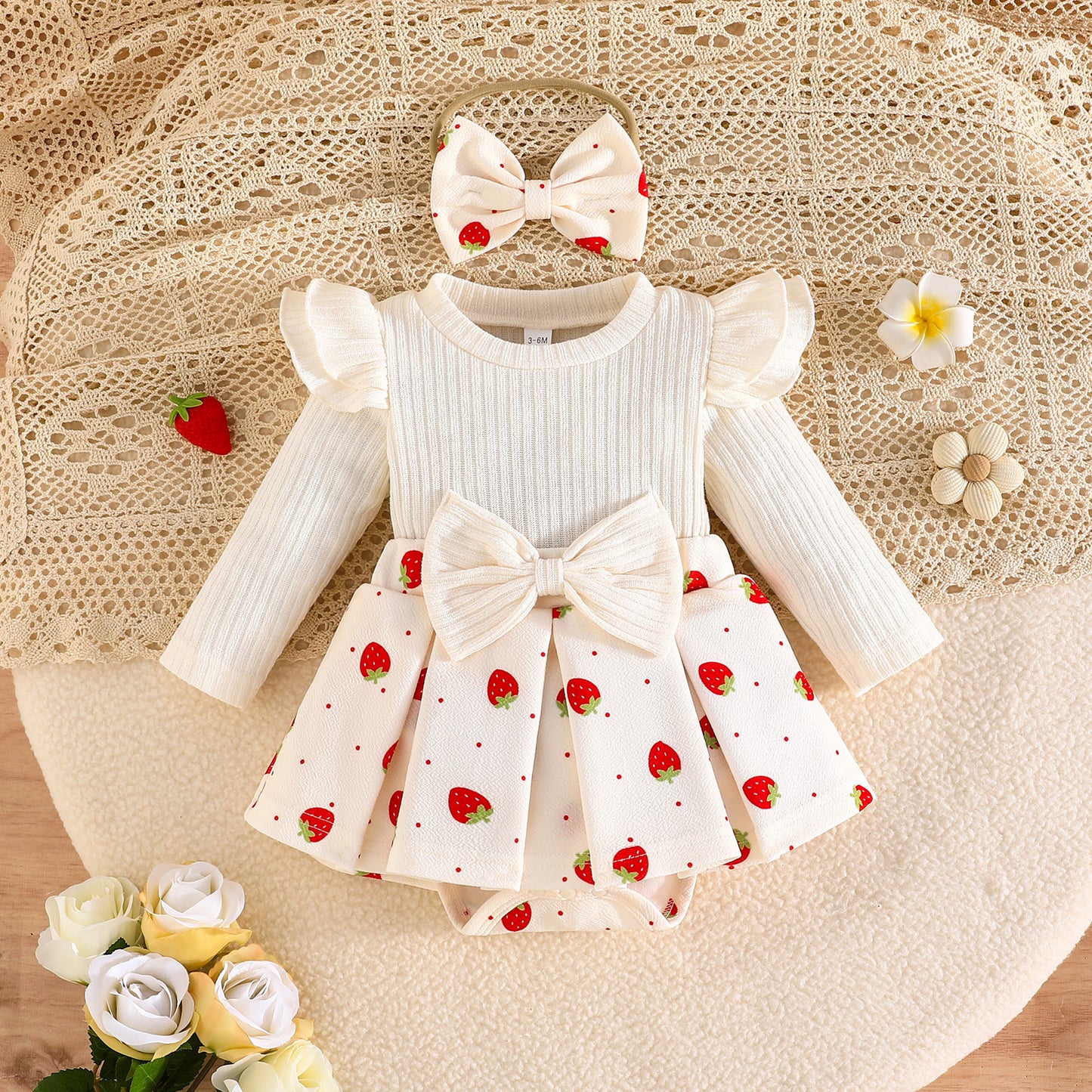 Print Triangle Rompers Headscarf Bow Socks Sweet Cute Jumpsuit, Climbing Suit