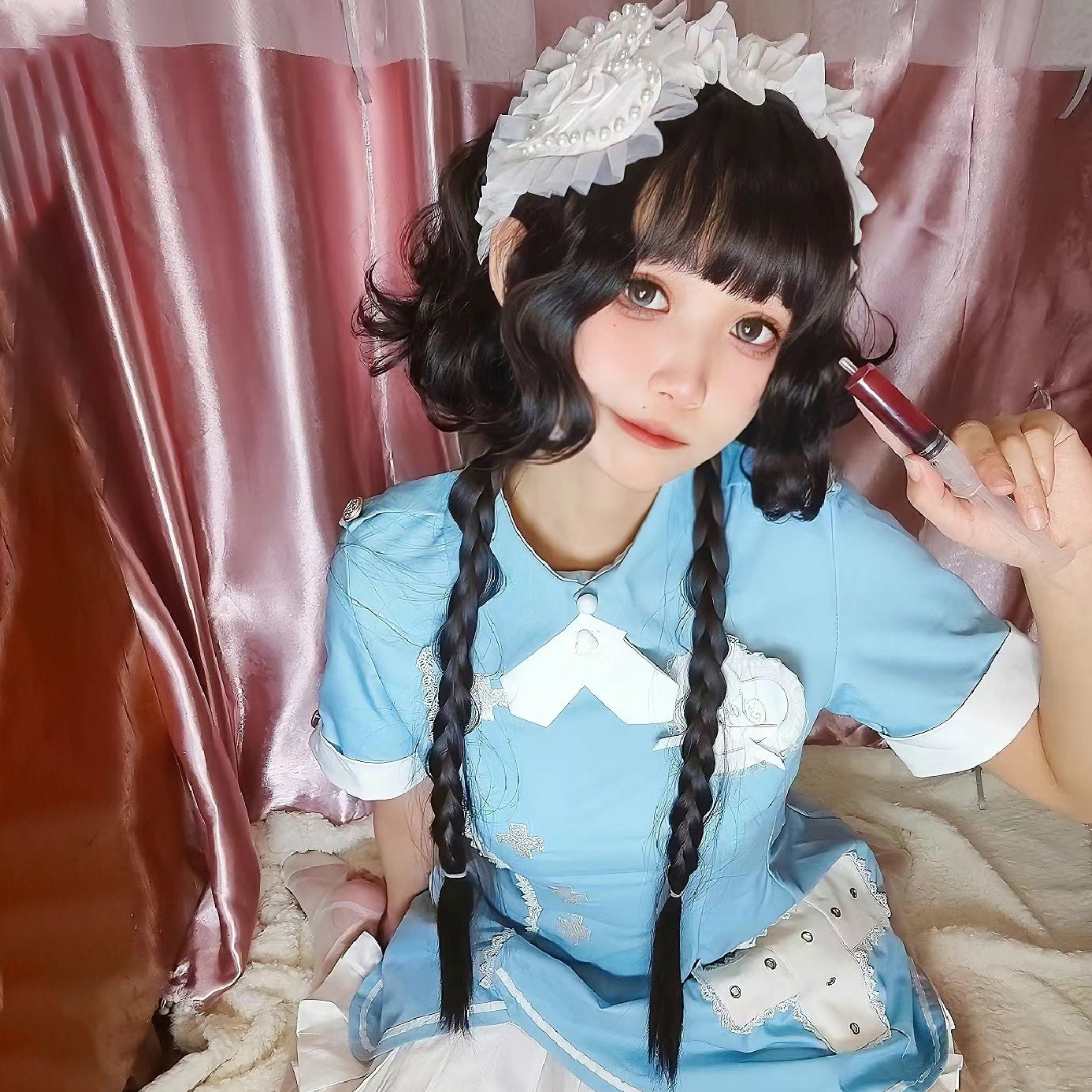 Lolita Jellyfish Head Can Tie Double Ponytail Wig Short Curly Hair