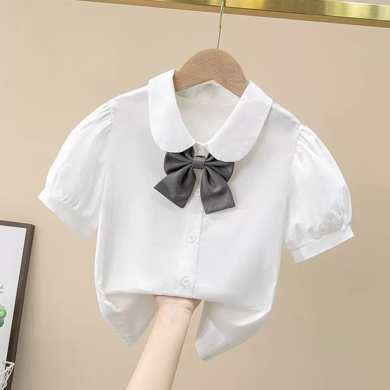 Children's Summer Clothing Cotton Short-sleeved White Primary School Children's Shirt