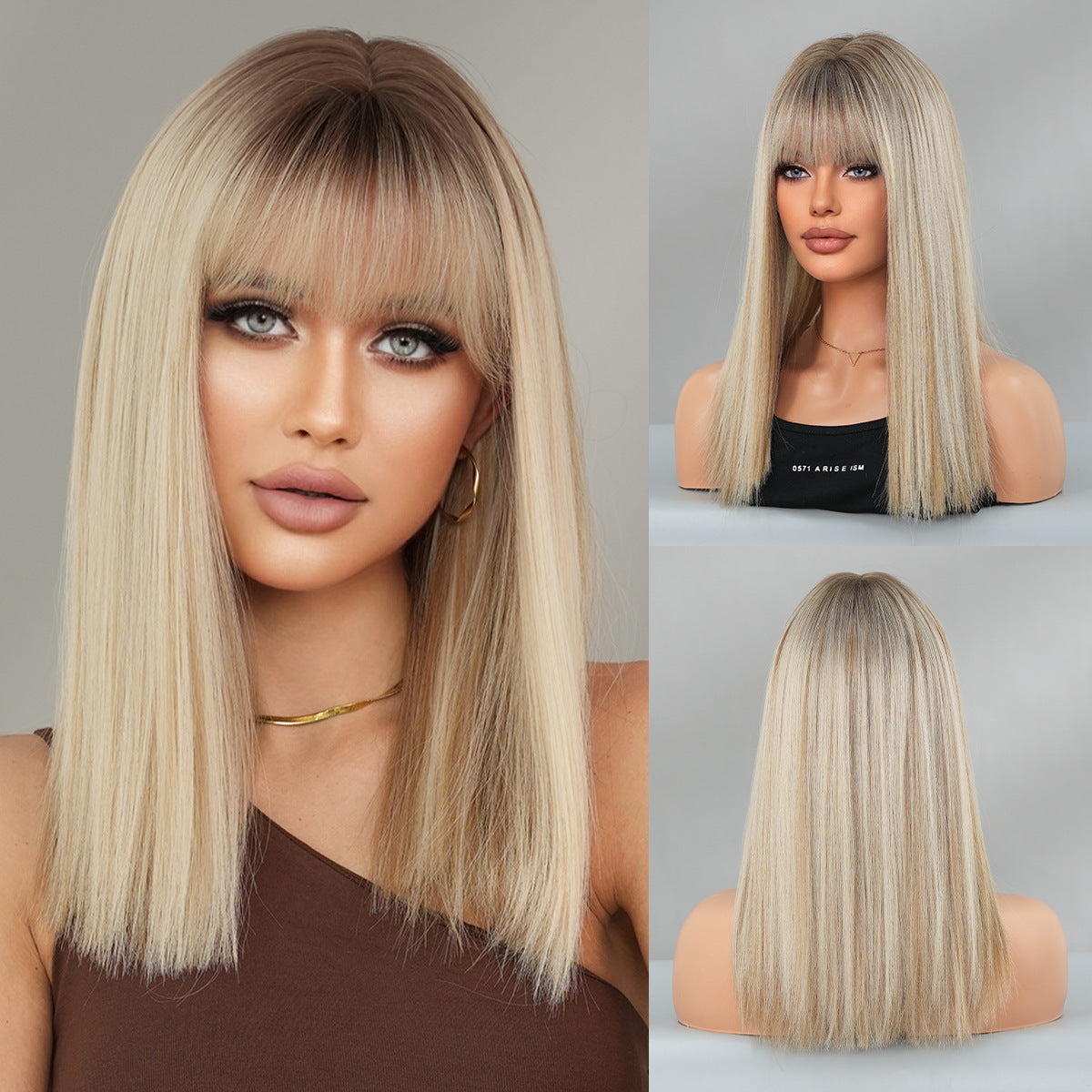 Women's High Quality For Bangs Linen Golden Wig Short Straight Hair