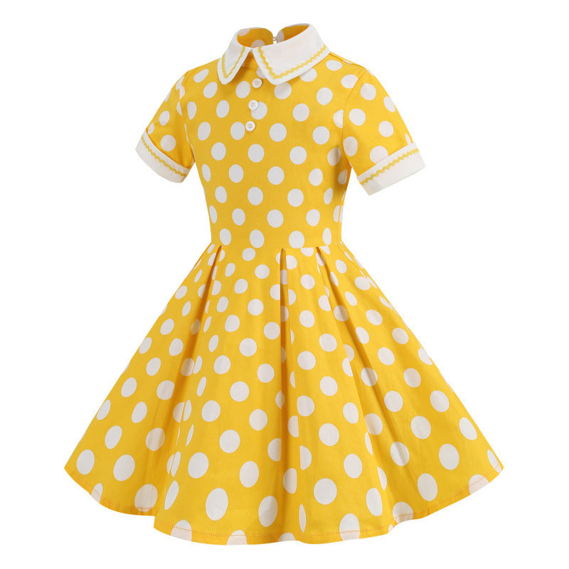 Children's Hepburn Style Court Polka Dot Performance Wear Elegant Children's Dress