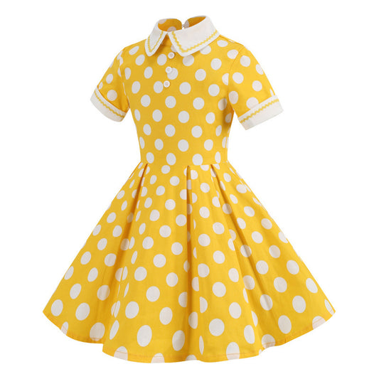 Children's Hepburn Style Court Polka Dot Performance Wear Elegant Children's Dress